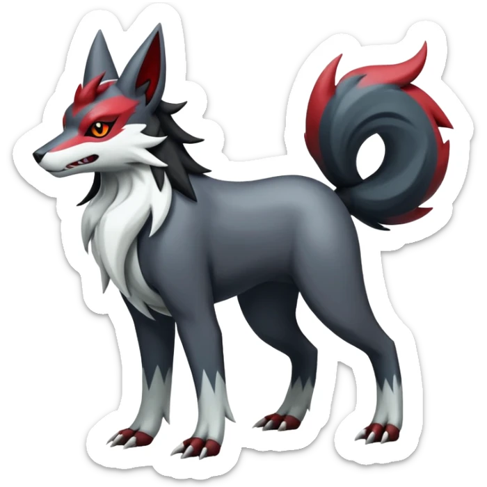 Shiny Exotic Excessive Mysterious Houndoom-Mightyena-Zorua-Zoroark-Zangoose-Pokémon-Fakémon-hybrid-creature (full body) sticker