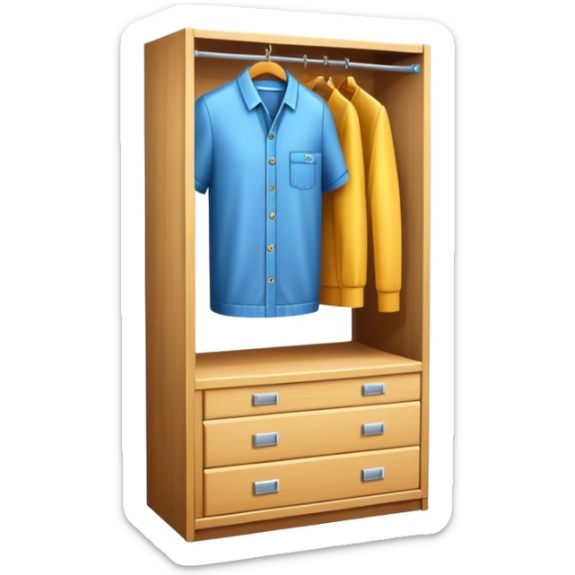 Professional emoji for Furniture Design: a close-up of a 3D wardrobe on top of a blueprint, with a measuring tape beside it. The icon should represent the detailed design and measurement process in furniture design. Transparent background. sticker