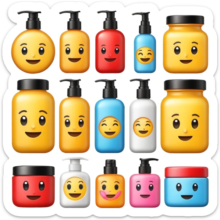 emoji of beauty products with brand labels sticker