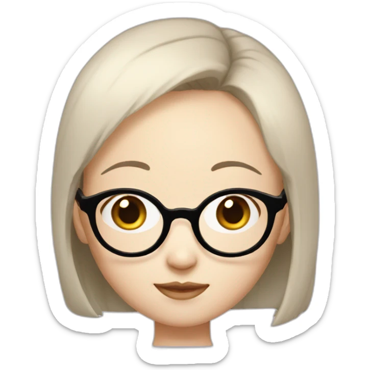 korean girl with big round glasses, bald, white skin color, big forehead sticker