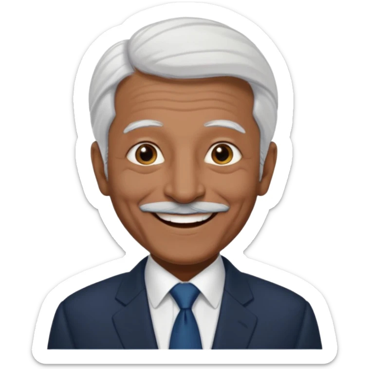 70 yr old man, thin white hair, pakistani, business suit, big smile, dark skin, no facial hair
 sticker