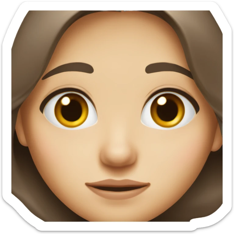 a brunette girl with brown eyes and fair skin, long hair and a mole above her lip sticker