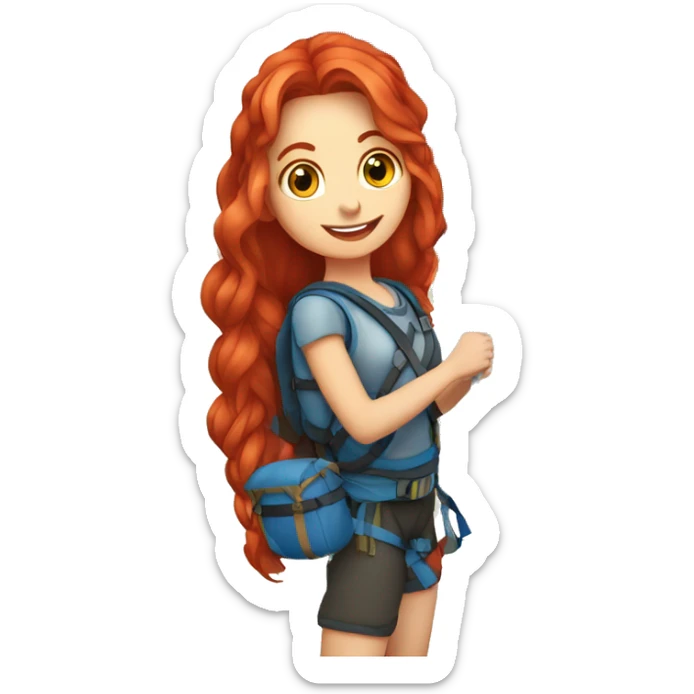 greek flag Female mountain climber long red hair climbing with Greek flag on backpack and holding Easter eggs basket sticker
