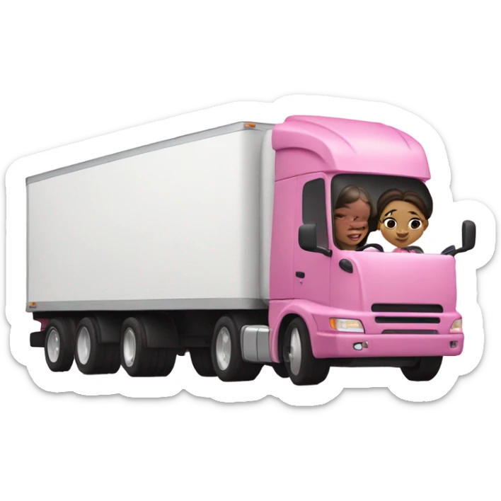 A white skin girl driving a Pink semi trailer truck sticker