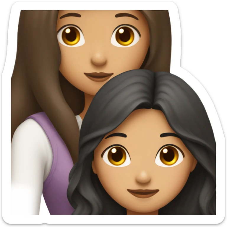 girl kissing girl one with black long wavy hair and the other with straight brown hair  sticker