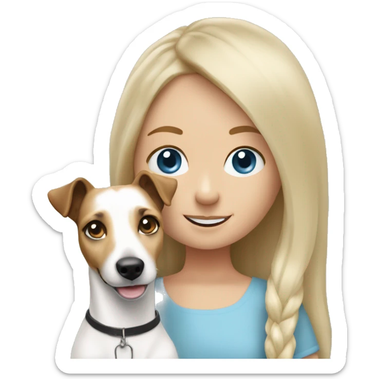 jack russel and girl , blue eyes, with flowing blond hair sticker