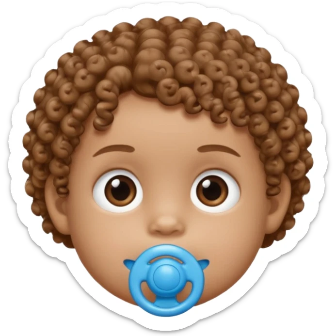 A baby with light brown skin, curly light-brown hair, wide brown eyes, and a blue pacifier.  sticker