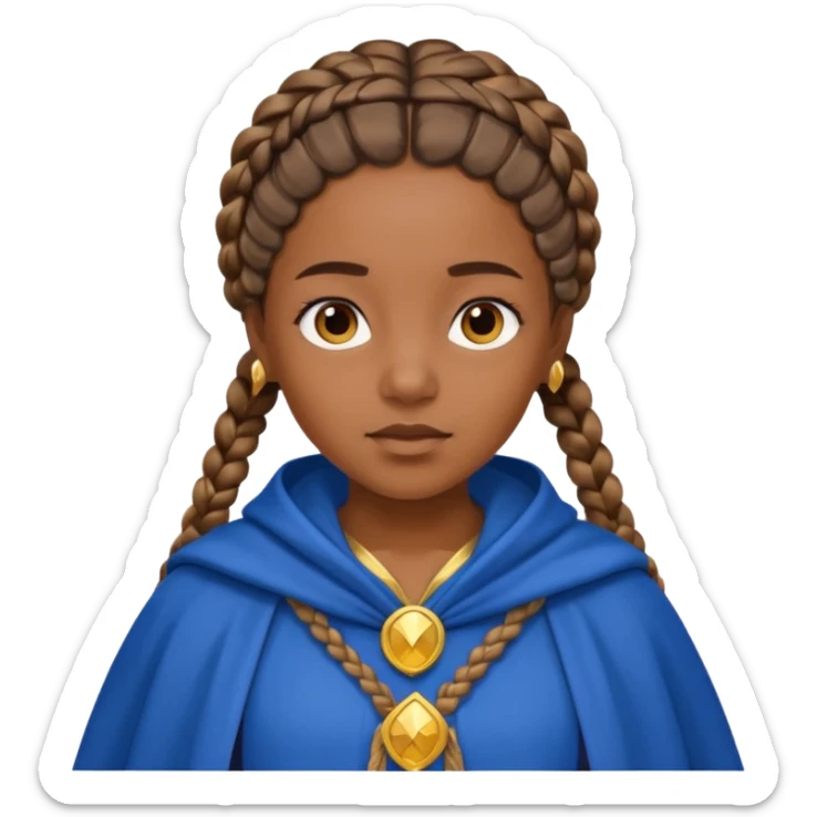 brown skin girl with braided hair, wearing blue cloak sticker