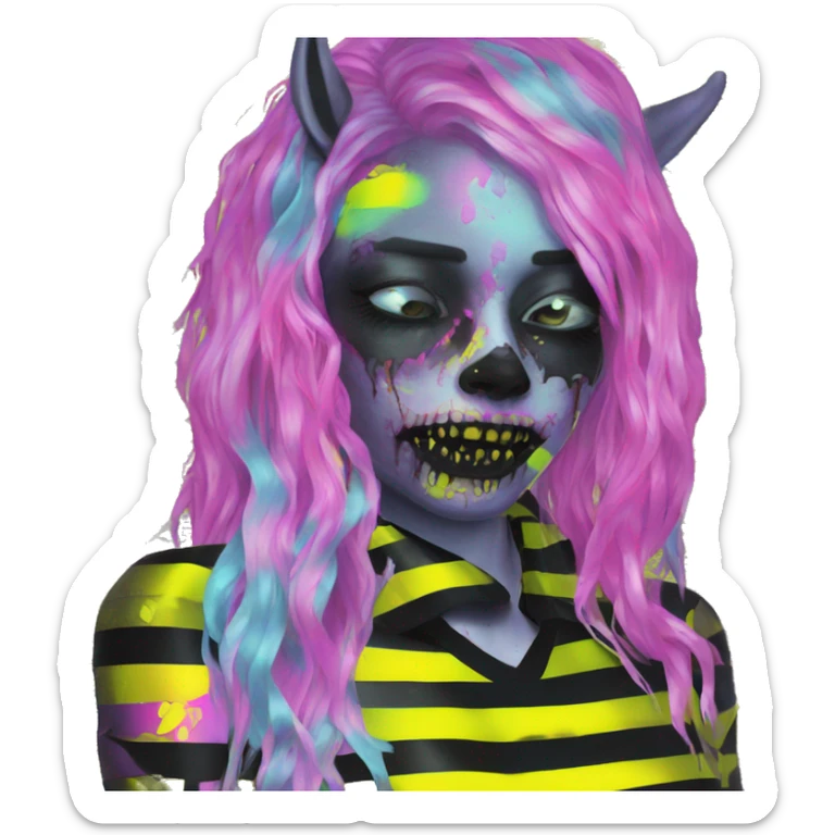 .Zombie_ Vaporwave black holographic oilslick zombie unicorn yellow caution tape and a vinyl sticker