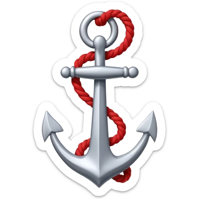 Je veux un emoji encre dans ce style là : ⚓ je veux qu’il représente sentimental par un noeud : 🪢 peut tu me faire l’ancre en argent en gardant la corde rouge plus petite la corde  sticker
