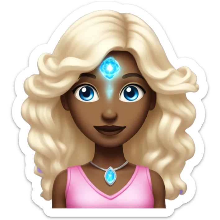 magical diva with pink andromedan skin long hair and blue eyes glowing third eye sticker