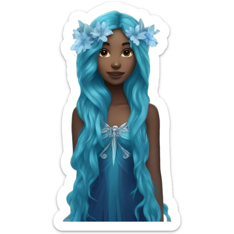 Beautiful, flower, fairy, blue, turqoise, silver, navy, long hair, big wings sticker