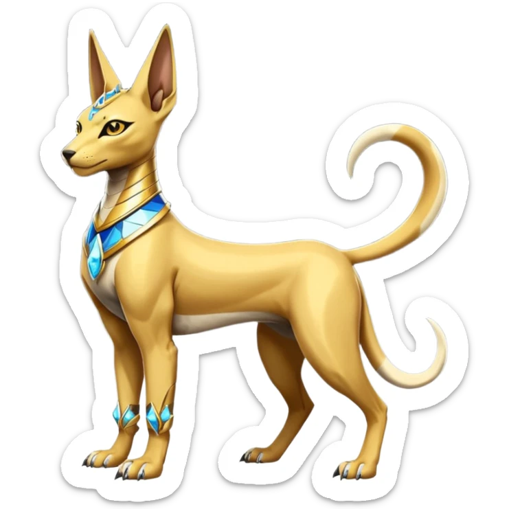 Modern futuristic shiny diamond colorful Anubis-Sphynx-Lombax-Zeraora-Renamon-fusion (full body) sticker