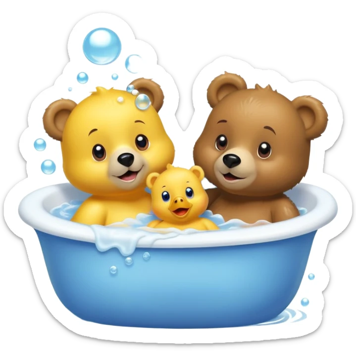 Make a bear and a baby bear take a bath in the tub  with rubber duckies and bubbles  sticker