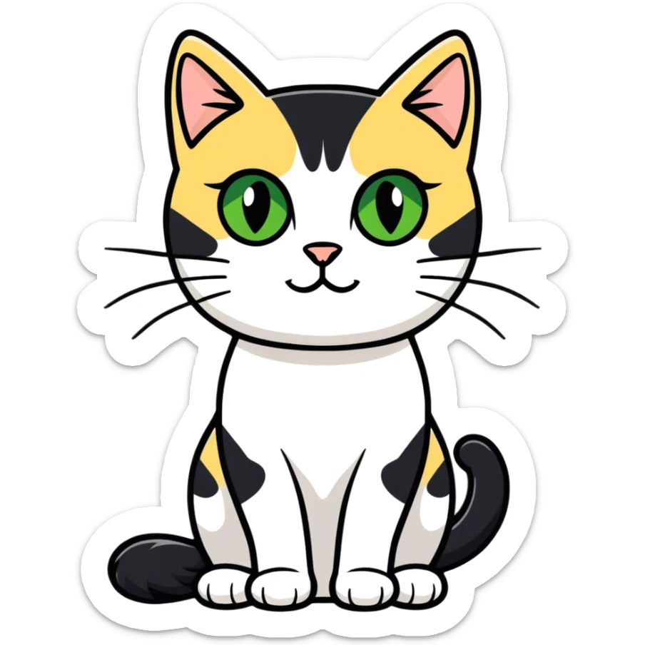 Female domestic short hair, more white than black, green/gold eyes sticker