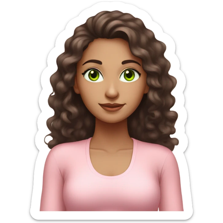 Dark brown long curly hair and green eyes yoga beautiful young woman in light pink pink pink clothes sitting on a yoga mat sticker