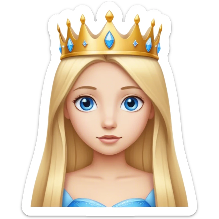 Straight long blonde hair and blue eyes girl and princess crown sticker