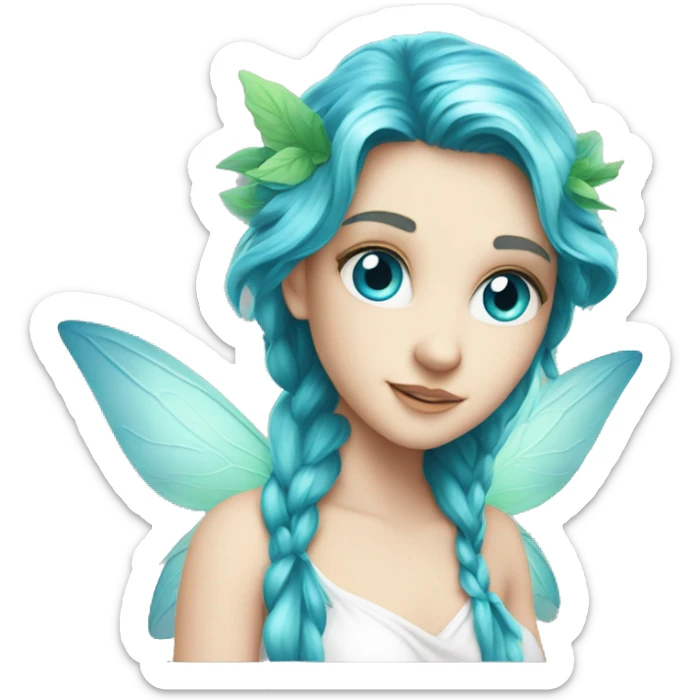 Beautiful, leaf, fairy, blue, turqoise, green, long hair, big wings, blue eyes, pale skin sticker