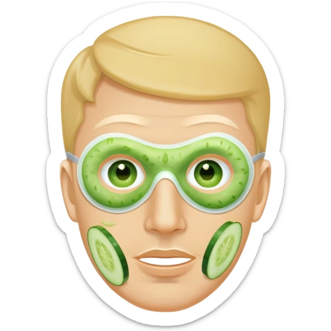 white man with a green facial mask and cucumber slices on eyes sticker