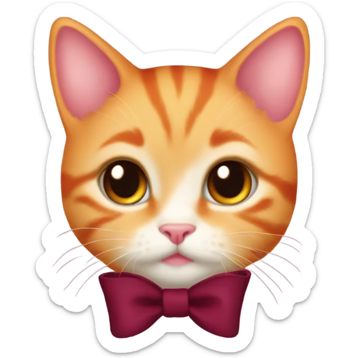 Baby orange kitty with a coquette burgundy bow sticker