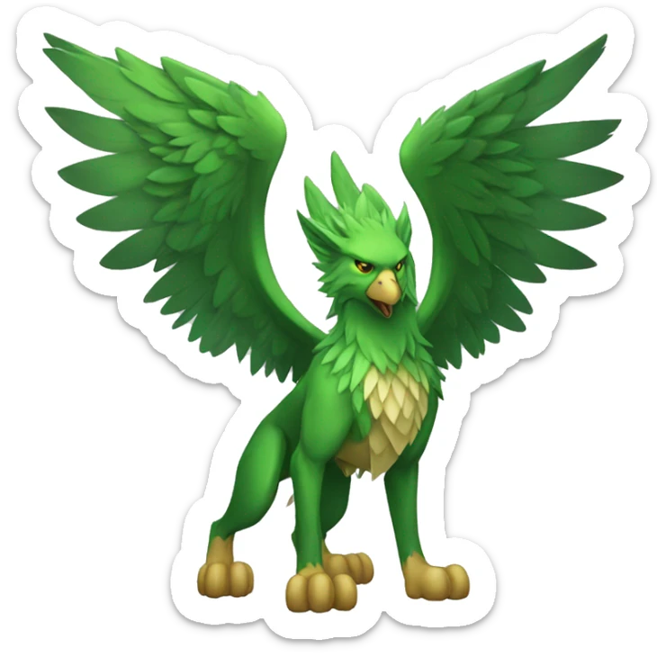 Full-body green gryphon with wolf-body with a beak for its mouth and wings sticker