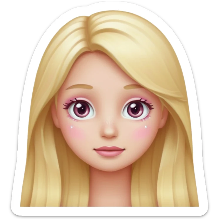 “Emoji girl, pastel pink blush, sparkly wide eyes, long blonde hair.” sticker