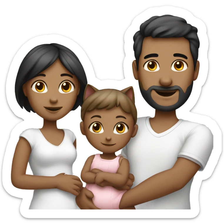 Family of 3- mum-dad-baby girl-2 cats 1white 1 black sticker