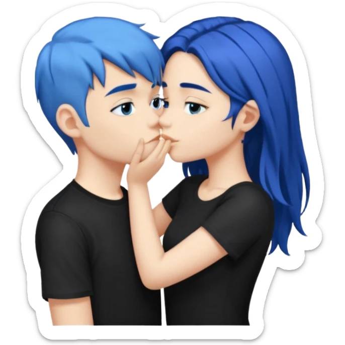 Dancing dark Blue hair girl kissing blue hair boy both wearing black shirts sticker