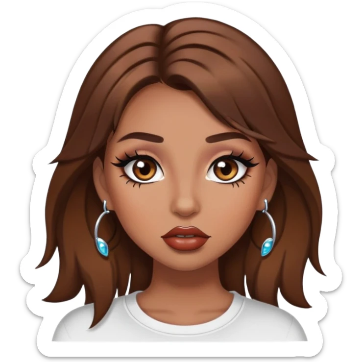 Baddie girl brown hair long eyelashes lip gloss face piercings makeup  sticker