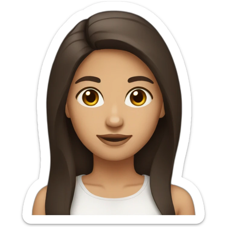 woman tan skin long dark brown hair with laptop, brown eyes sticker