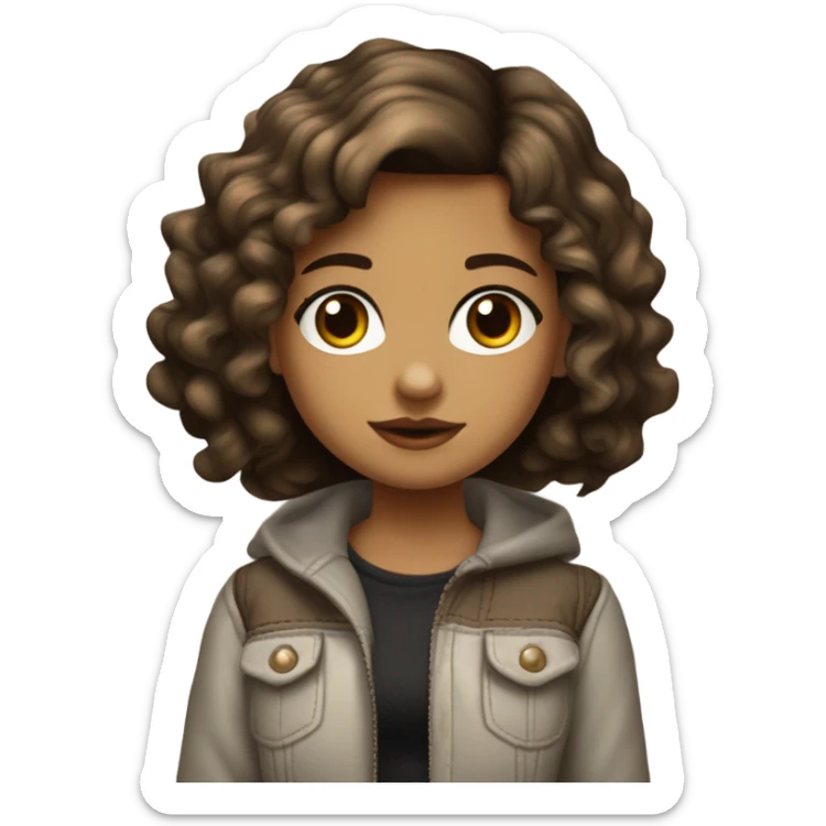 niña con pelo ondulado con wolf cut, piel Morena clara, ojos marrones ropa yk2 y accesorios ojos medianos  sticker