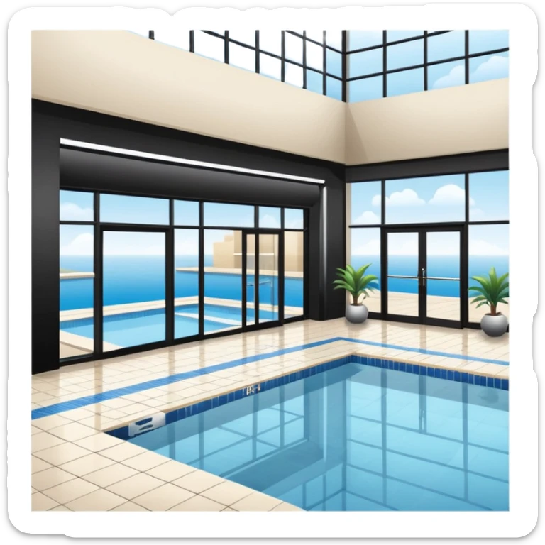 Hotel indoor Pool with entrance door and gym next to it  sticker
