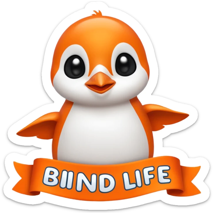 Colorful banner that says 'Bind is Life!!!', in bright orange, and on top of the banner a winking little white happy penguin sticker