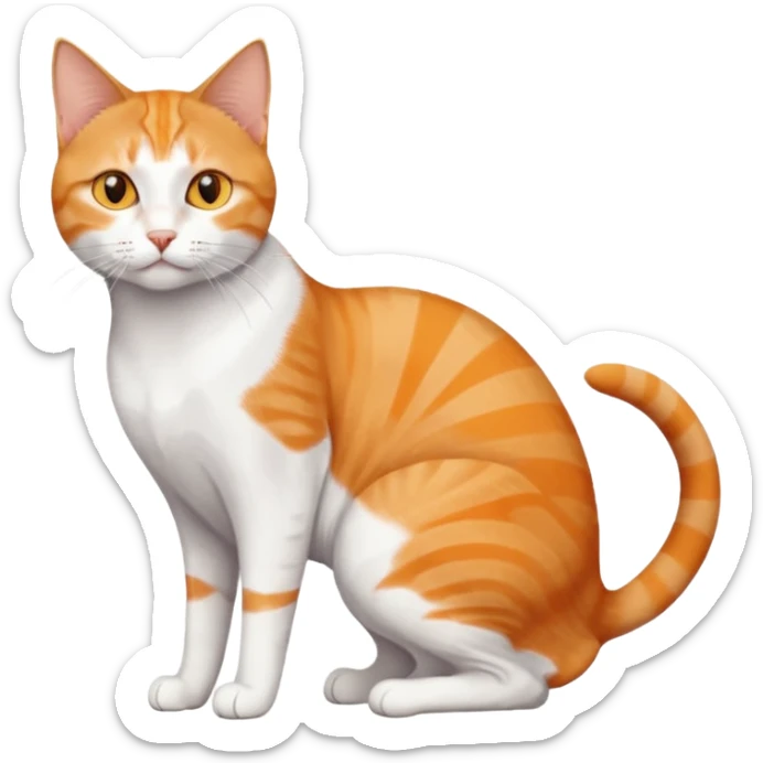 full body orange and white domestic shorthair slim cat with yellow/orange eyes and a white triangle pattern on his face playing sticker