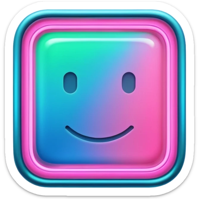 A glowing neon square in shades of pink, blue, and green, transparent background sticker