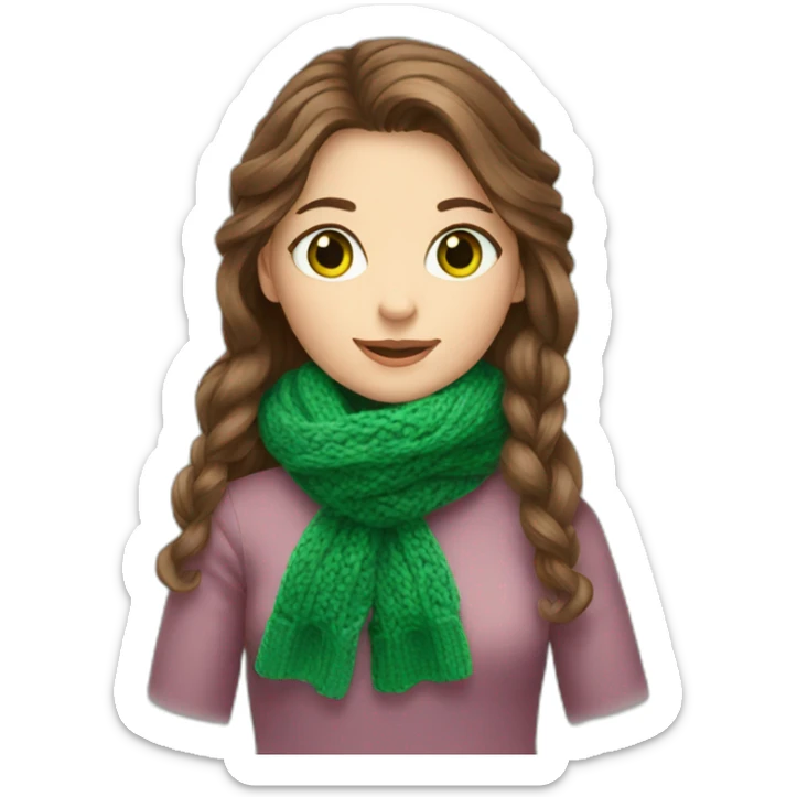girl with brown hair and green eyes is knitting a scarf  sticker