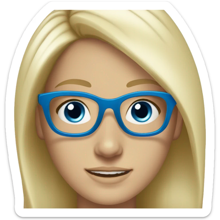 White girl blonde hair blue eyes with clear glasses smiling  sticker
