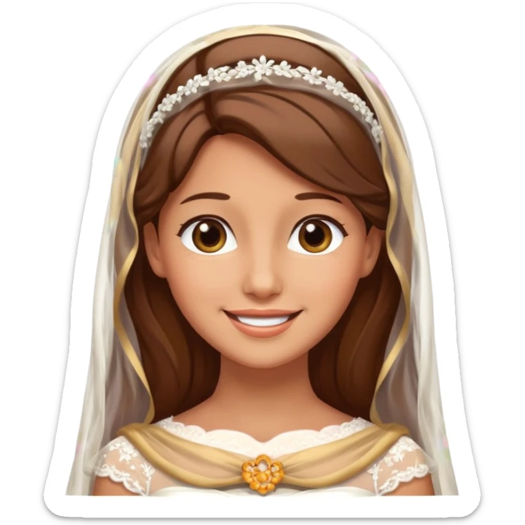 White tanned skin bride with brown hair with a chin on her face sticker