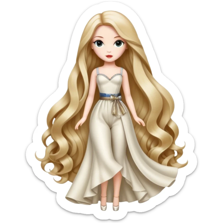 A fashion doll with long hair, stylish clothes, and a glamorous appearance, symbolizing beauty and fashion sticker
