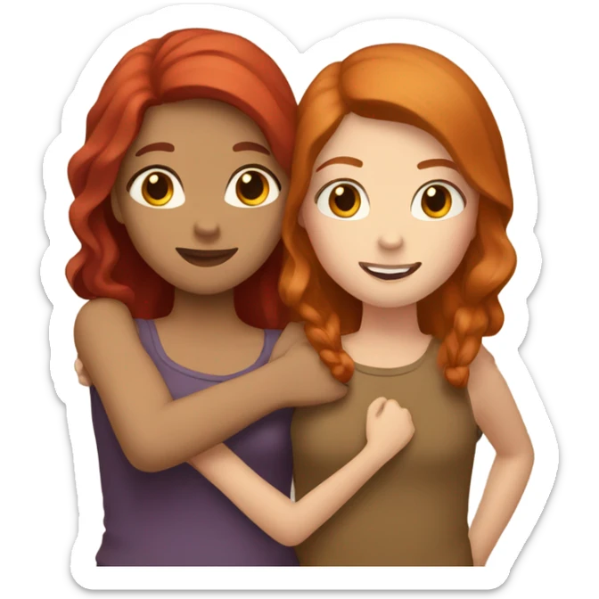 Girl and girl hugging one with red hair and one with brown hair  sticker