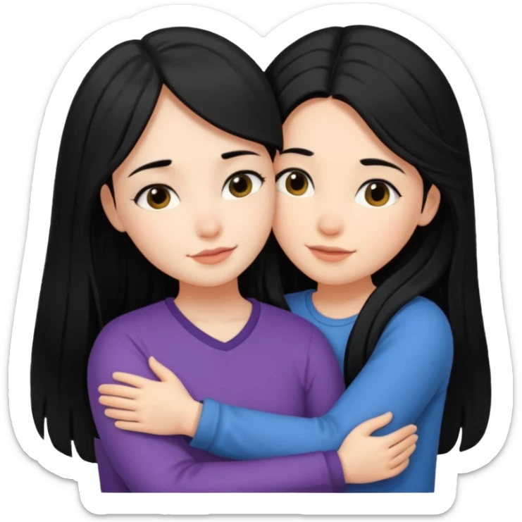 girl with black long hair hug girl with black mid length hair sticker