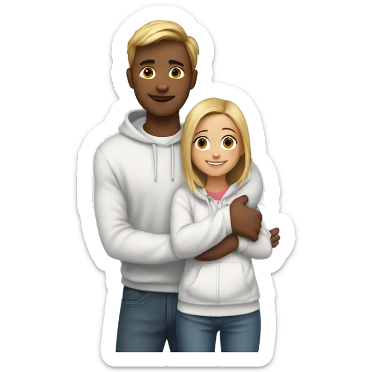 An emoji of a man wearing a white hoodie, standing next to his sister. He is hugging her warmly, showing a close sibling bond sticker