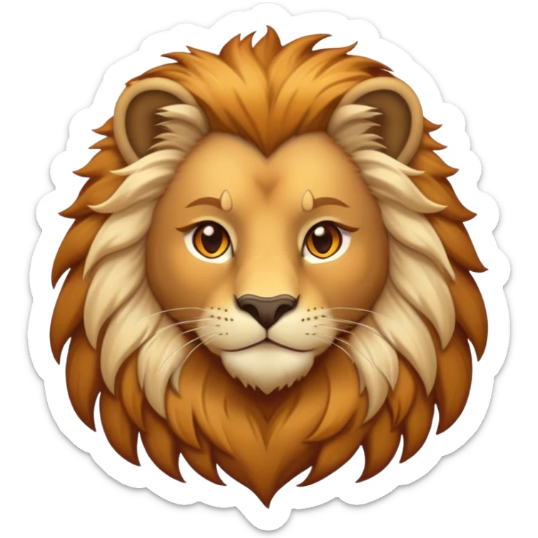Cinematic Noble Lio Cub Portrait Emoji, Poised and regal, with a powerful, muscular build and a majestic, tawny mane, deep-set soulful amber eyes, Simplified yet sharp and sophisticated features, highly detailed, glowing with a warm, dignified glow, high shine, intelligent and fierce, stylized with an air of wild majesty, focused and attentive, soft glowing outline, capturing the essence of a watchful and confident king, so majestic it feels as though it could roar out of the screen with effortless authority! sticker