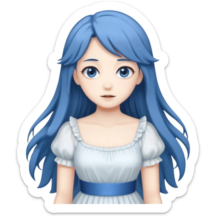Beautiful ethereal Gorgeous Vampiric Edgy spectral dark greyish-blue whitish gloomy spectral Anime Poltergeist Lady  with a beautiful white dress sticker
