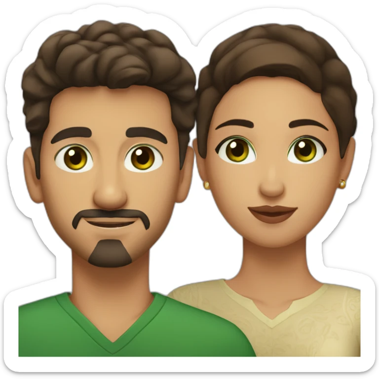 A couple of one man with dark short hair, a goatee and brown eyes and a Moroccan woman with brown hair and green eyes, they are both 20 years old sticker