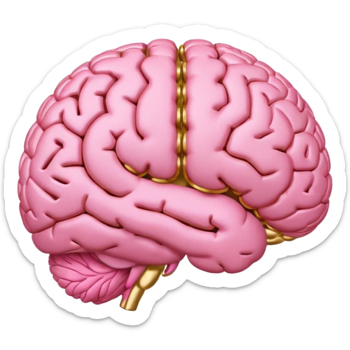 A pink brain with elegant golden details and accents. In the center of the brain type "1 EU" sticker