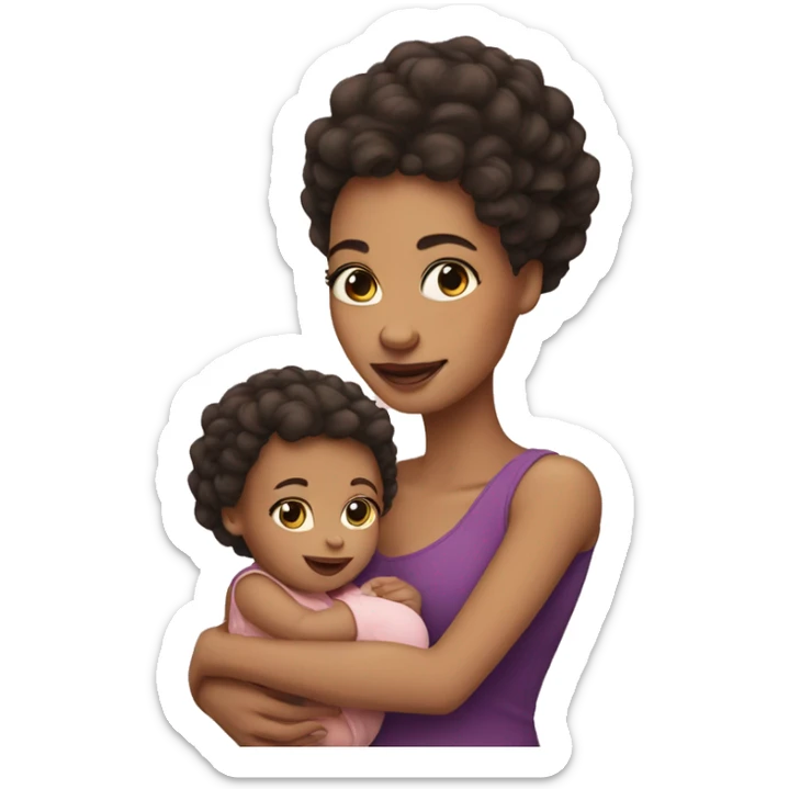 Light skin lady holding baby girl  sticker