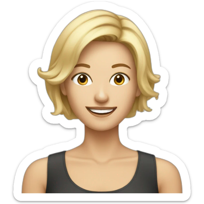 35 year blonde smile woman with asymmetric shoulder length haircut, sticker