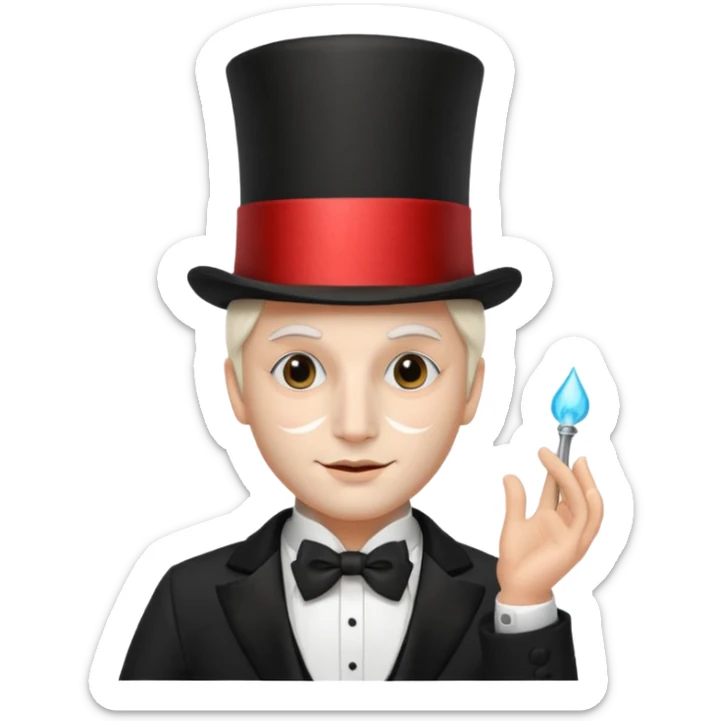 A french man with magician hat,half 🎭 mask on his head, white skin tone sticker