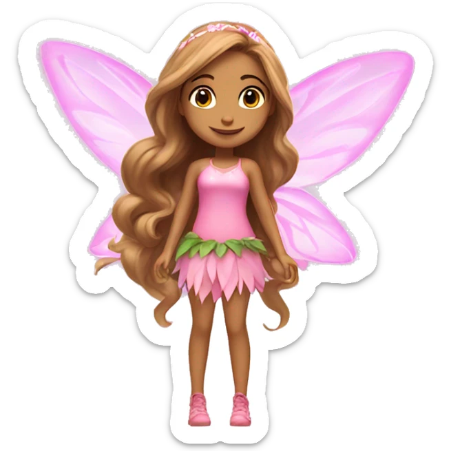 Flora the latina fairy of nature in her enchantix fairy pink clothing and long light brown hair from winx club sticker